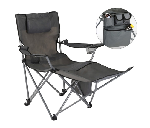 HI grezns kempinga krēsls ar kāju balstu, antracītpelēks