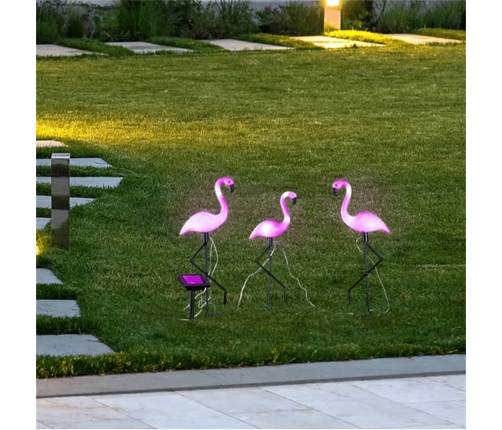 HI solārā LED dārza lampa Flamingo, 3 gab.