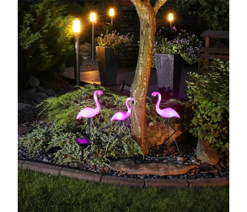 HI solārā LED dārza lampa Flamingo, 3 gab.
