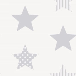 425342 Kids At Home Wallpaper "Superstar" Silver And White