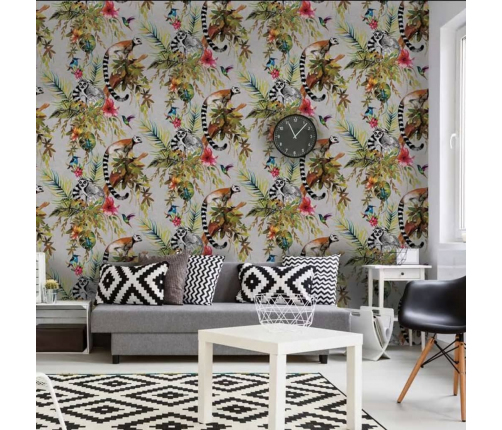 DUTCH WALLCOVERINGS tapete, lemura apdruka, sudraba krāsa