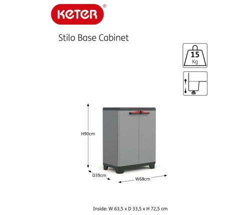 Keter daudzfunkcionāls zemais skapis Stilo, pelēks ar melnu, 90 cm