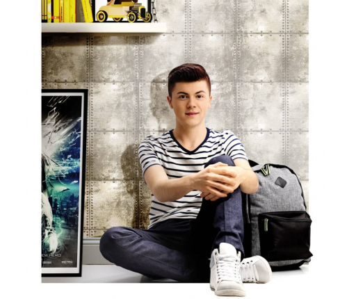 Urban Friends & Coffee fototapete, betona bloku apdruka, pelēki balta