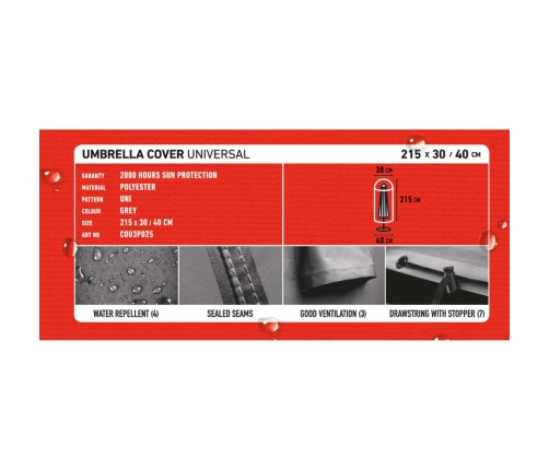 Madison pārklājs saulessargam, 215x30 cm, pelēks