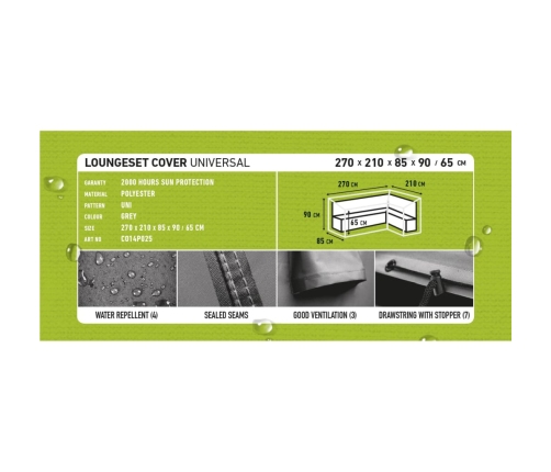 Madison dārza dīvānu komplekta pārklājs, 270x210x90 cm, labā puse