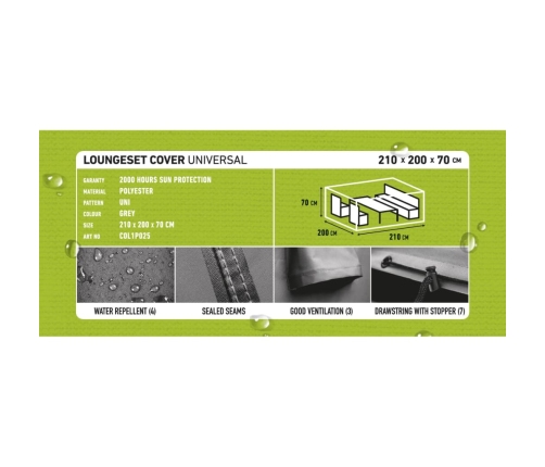 Madison Dārza Dīvānu Komplekta Pārklājs, 210X200X70 Cm, Pelēks