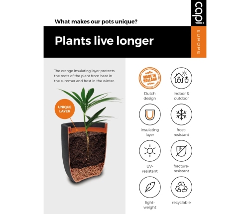 Capi vāze Nature Rib, apaļa forma, 40x32 cm, melna, KBLR270