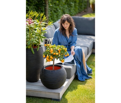 Capi vāze Nature Rib, apaļa forma, 40x32 cm, melna, KBLR270