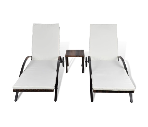 vidaXL sauļošanās zviļņi ar galdiņu, brūna PE rotangpalma