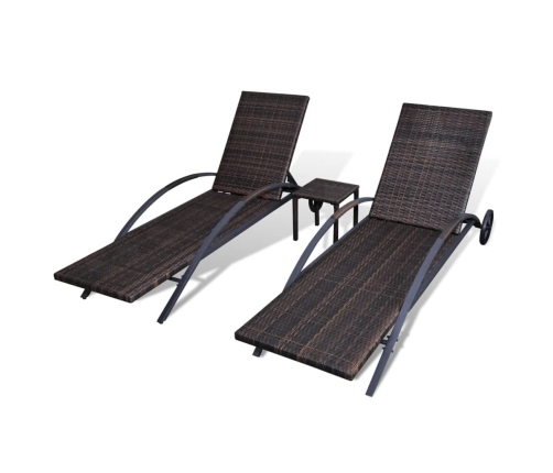 vidaXL sauļošanās zviļņi ar galdiņu, brūna PE rotangpalma