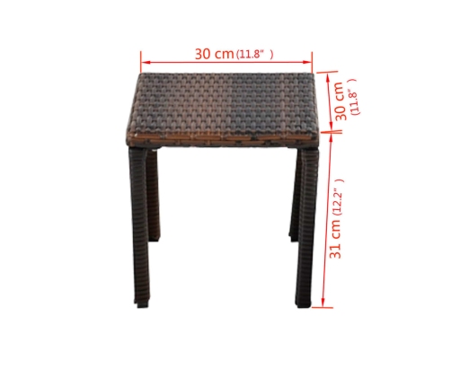 vidaXL sauļošanās zviļņi ar galdiņu, brūna PE rotangpalma