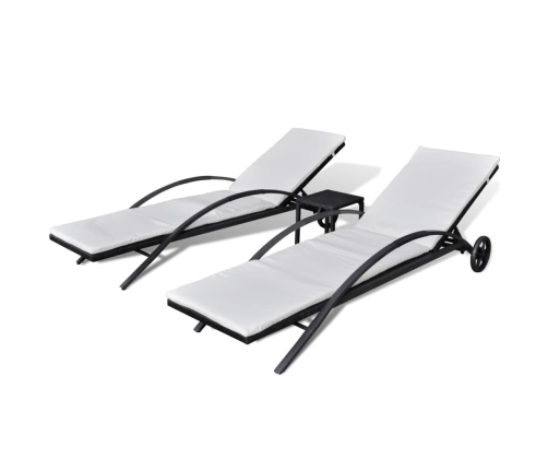 vidaXL sauļošanās zviļņi ar galdiņu, melna PE rotangpalma