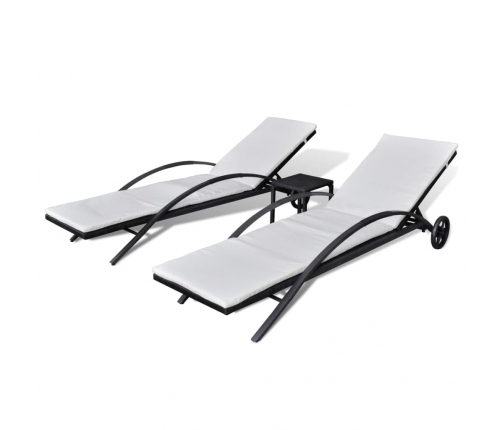 vidaXL sauļošanās zviļņi ar galdiņu, melna PE rotangpalma