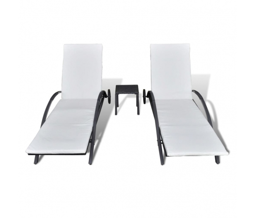 vidaXL sauļošanās zviļņi ar galdiņu, melna PE rotangpalma