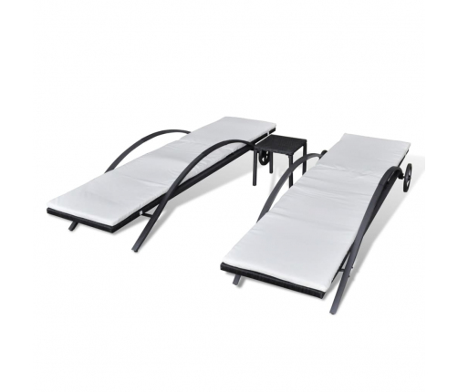 vidaXL sauļošanās zviļņi ar galdiņu, melna PE rotangpalma