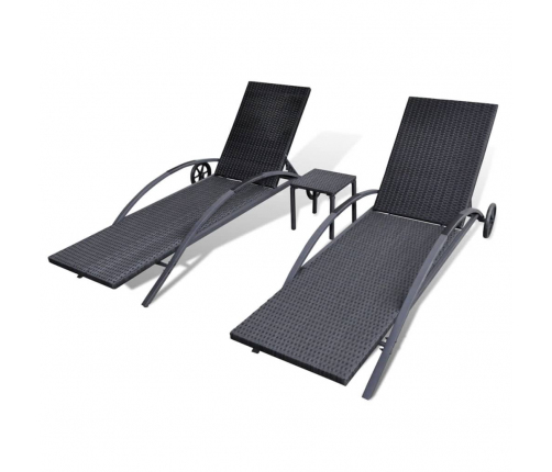 vidaXL sauļošanās zviļņi ar galdiņu, melna PE rotangpalma