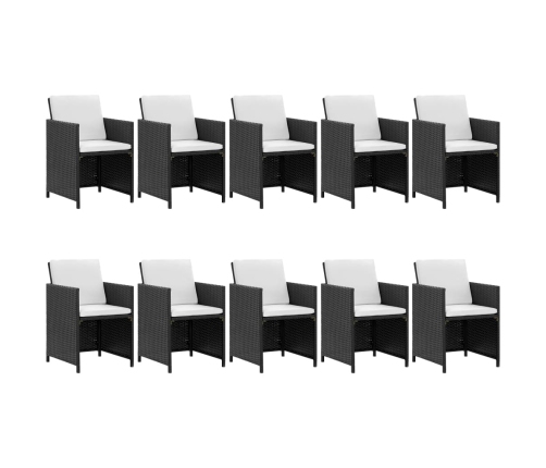 vidaXL 11-daļīgs dārza mēbeļu komplekts ar matračiem, PE pinums, melns