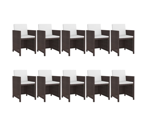 vidaXL 11-daļīgs dārza mēbeļu komplekts ar matračiem, PE pinums, brūns