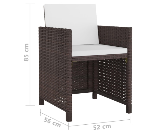 vidaXL 11-daļīgs dārza mēbeļu komplekts ar matračiem, PE pinums, brūns