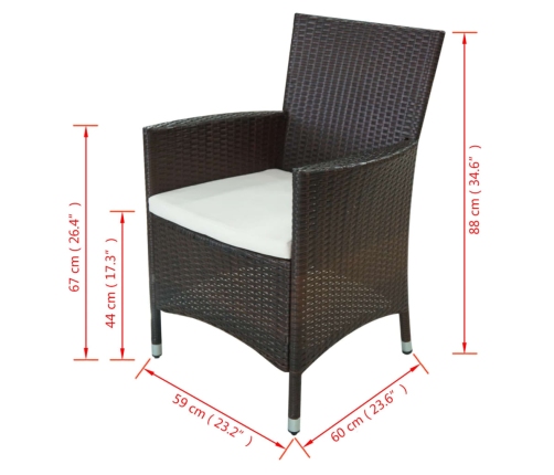 vidaXL 11-daļīgs dārza mēbeļu komplekts ar matračiem, PE pinums, brūns