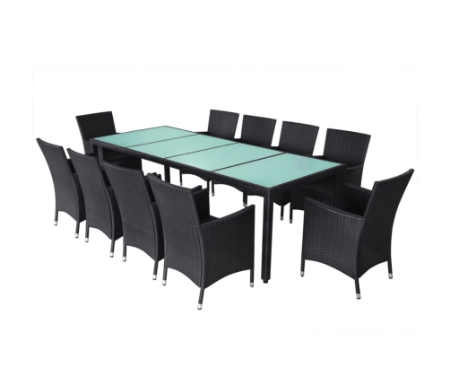 vidaXL 11-daļīgs dārza mēbeļu komplekts ar matračiem, PE pinums, melns