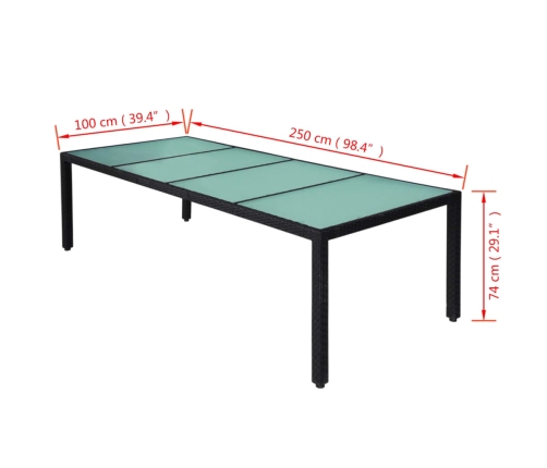 vidaXL 11-daļīgs dārza mēbeļu komplekts ar matračiem, PE pinums, melns