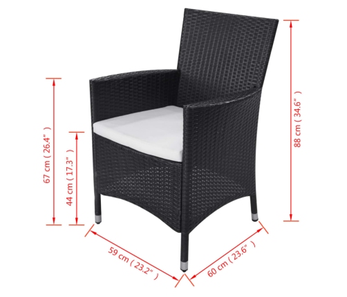 vidaXL 11-daļīgs dārza mēbeļu komplekts ar matračiem, PE pinums, melns