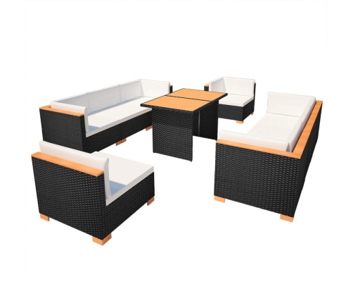 vidaXL 10-daļīgs dārza atpūtas mēbeļu komplekts ar matračiem, melns PE