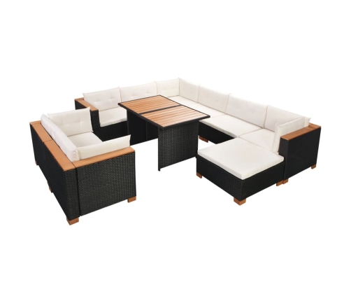 vidaXL 10-daļīgs dārza atpūtas mēbeļu komplekts ar matračiem, melns PE