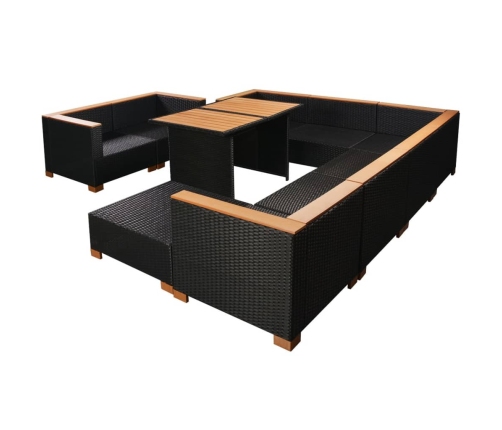 vidaXL 10-daļīgs dārza atpūtas mēbeļu komplekts ar matračiem, melns PE