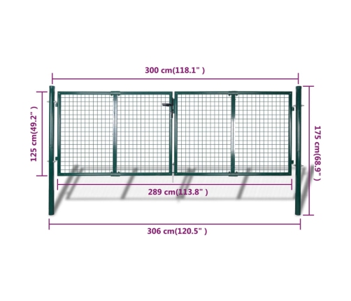 vidaXL žoga vārti, tērauds, 306x175 cm, zaļi