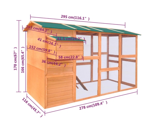 vidaXL vistu būris, 295x163x170 cm, koks