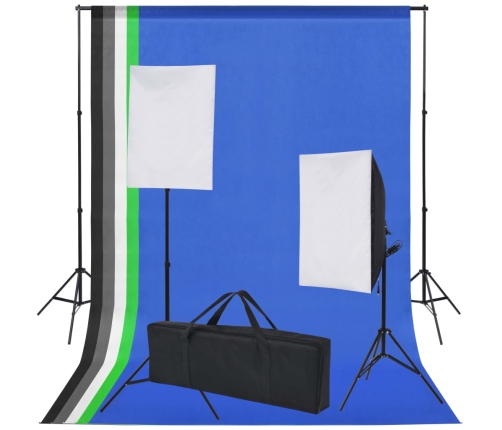 vidaXL fotostudijas komplekts: 5 foni un 2 mīkstās gaismas kastes