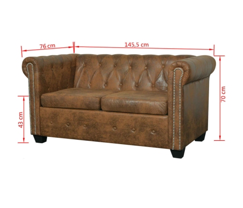 vidaXL divvietīgs Chesterfield dīvāns, brūna mākslīgā āda