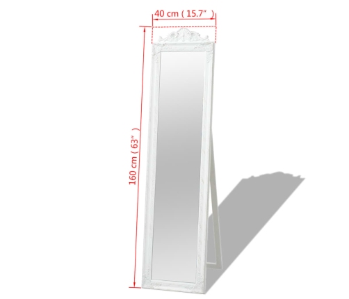vidaXL brīvi stāvošs spogulis, baroka stils, 160x40 cm, balts