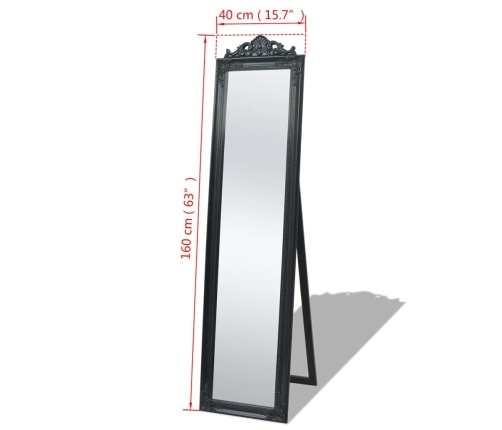vidaXL baroka stila grīdas spogulis, 160x40 cm, melns