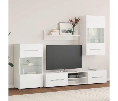 vidaXL TV sekcija, sienas plaukti, 5 gab., ar LED gaismām, balti