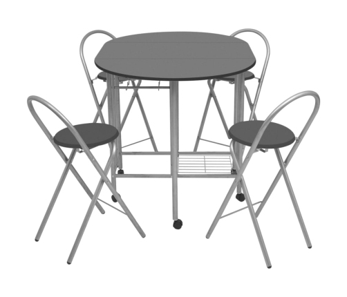 vidaXL virtuves mēbeļu komplekts, 5 gab., salokāms, melns