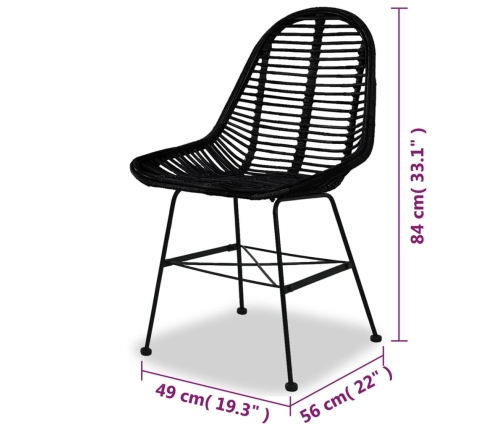 vidaXL virtuves krēsli, 2 gab., melni, dabīga rotangpalma