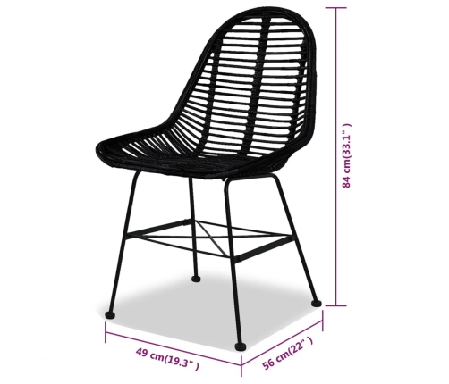 vidaXL virtuves krēsli, 4 gab., melni, dabīga rotangpalma