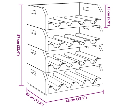 vidaXL vīna pudeļu statīvi, 4 gab., 16 pudelēm, masīvs sarkankoks