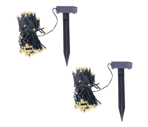 vidaXL LED lampiņu virtene ar saules paneli, 2 gb., silti balta gaisma