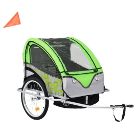 Bērnu Velo Piekabe, Ratiņi, Zaļi Ar Pelēku Vidaxl