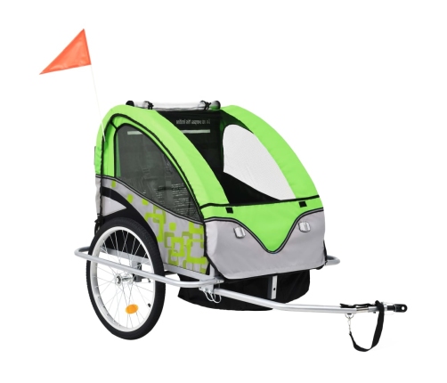 vidaXL bērnu velo piekabe, ratiņi, zaļi ar pelēku