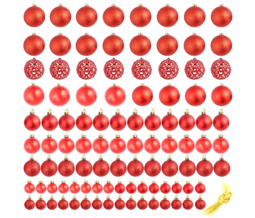 vidaXL Ziemassvētku bumbas, 100 gab., 3/4/6 cm, sarkanas