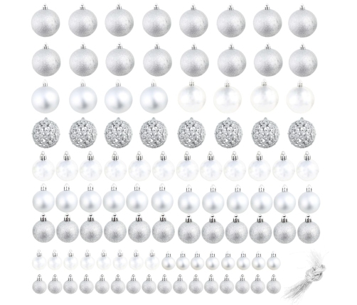 vidaXL Ziemassvētku bumbas, 100 gab., 3/4/6 cm, sudraba