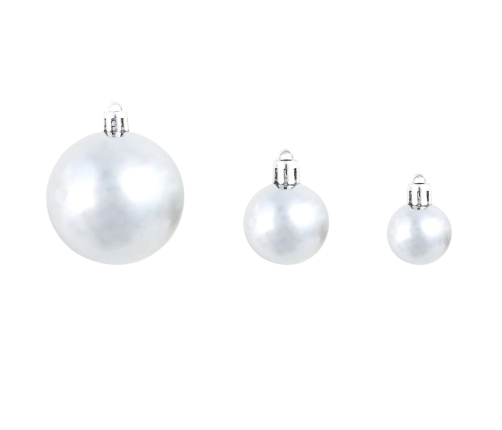 vidaXL Ziemassvētku bumbas, 100 gab., 3/4/6 cm, baltas, pelēkas