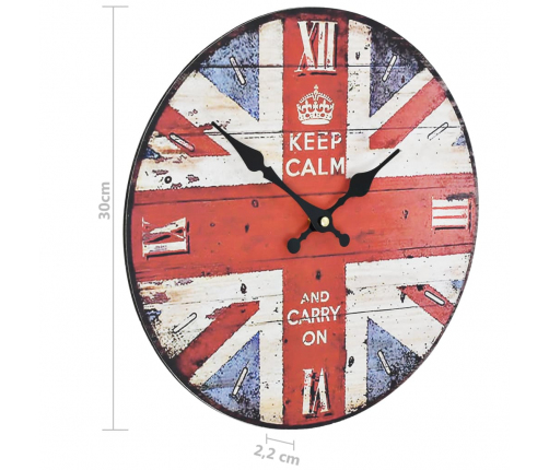 vidaXL vintāžas sienas pulkstenis, UK, 30 cm