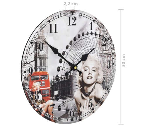 vidaXL vintāžas sienas pulkstenis, Merilina Monro, 30 cm
