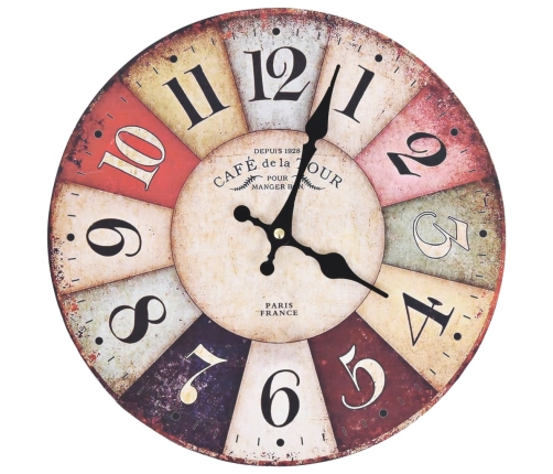 vidaXL vintāžas sienas pulkstenis, krāsains, 30 cm